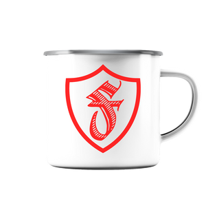 Schild rot - Emaille Tasse (Silber)